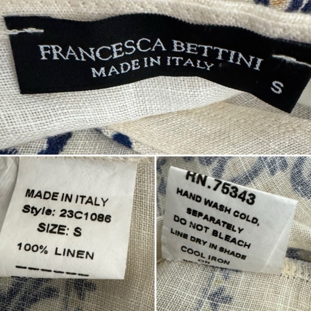 Francesca Bettini linen cream blue boho blouse top S - Picture 9 of 11